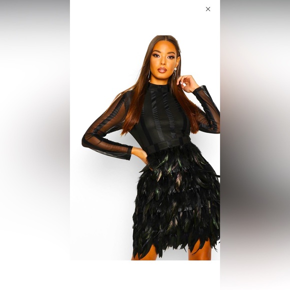 Boohoo high neck feather dress - Picture 1 of 7